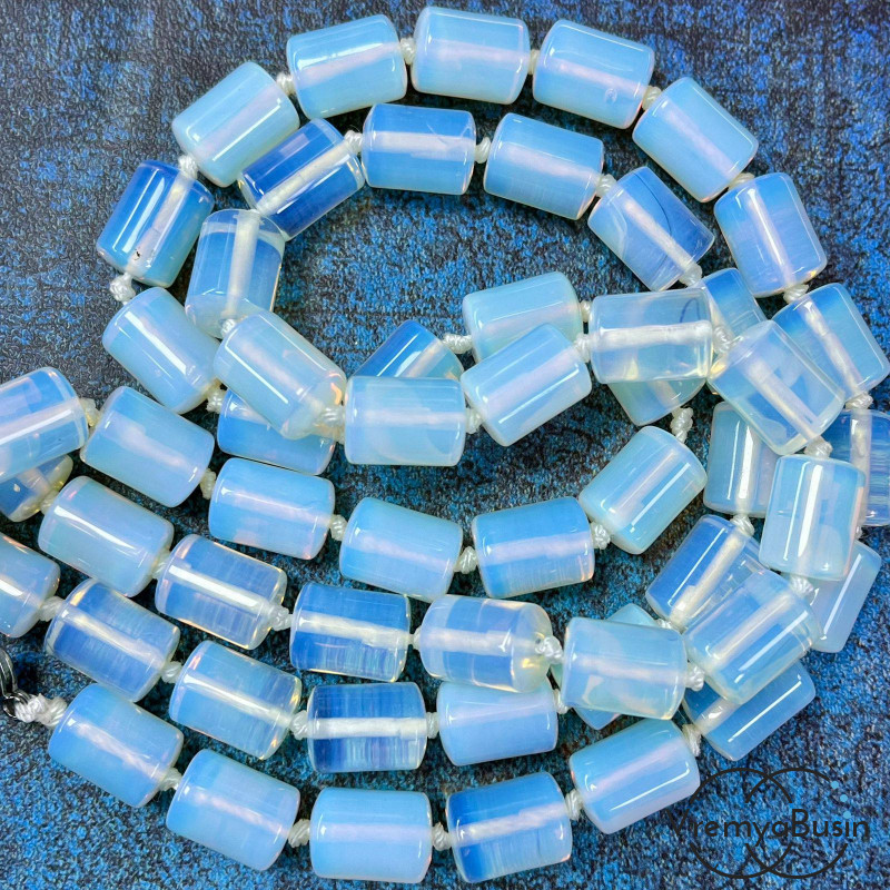 Опалит, лунный камень имит., трубочка гладкая 10х14 мм (1/2 нити, ок. 14 шт.)