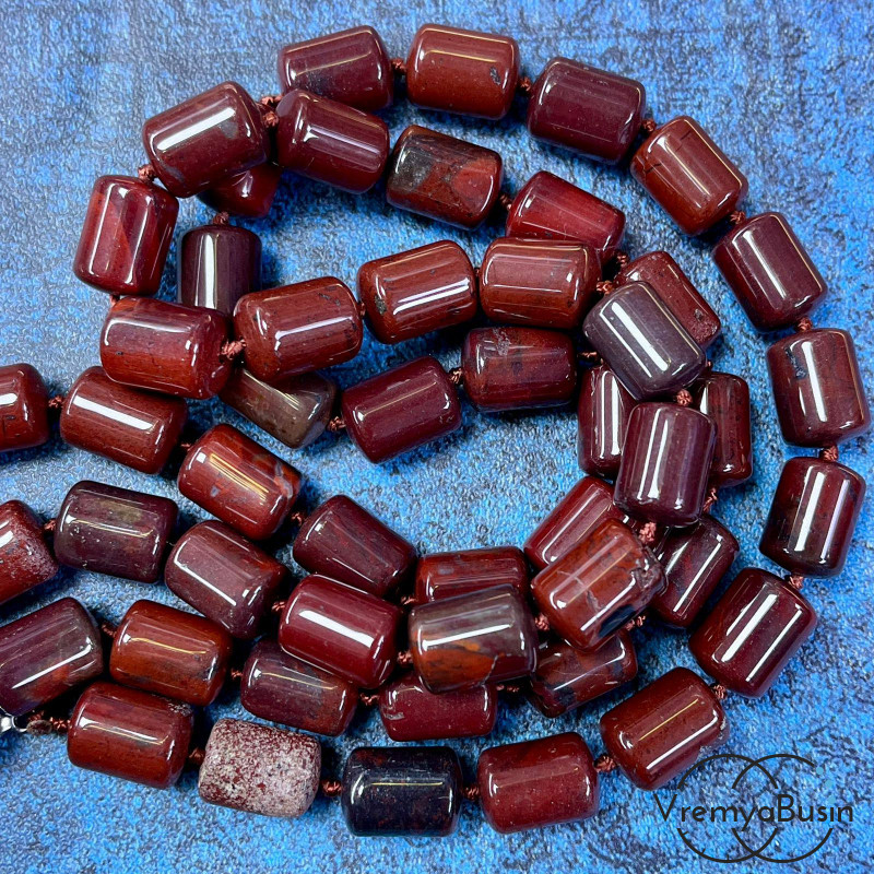 Яшма красная, трубочка гладкая 10х14 мм (1/2 нити, ок. 14 шт.)