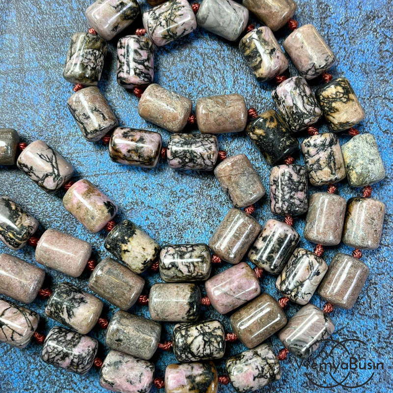 Родонит, трубочка гладкая 10х14 мм (1/2 нити, ок. 14 шт.)