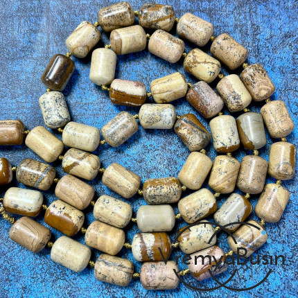 Яшма пейзажная, трубочка гладкая 10х14 мм (1/2 нити, ок. 14 шт.)