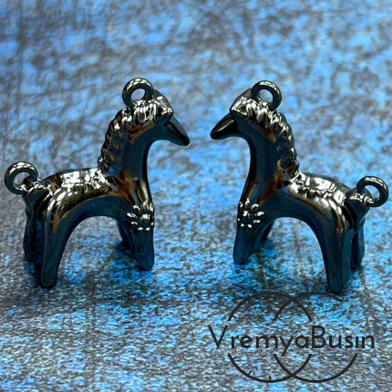 Подвеска "Лошадь", 27х24 мм, из латуни с черным родиевым покрытием (1 шт.)