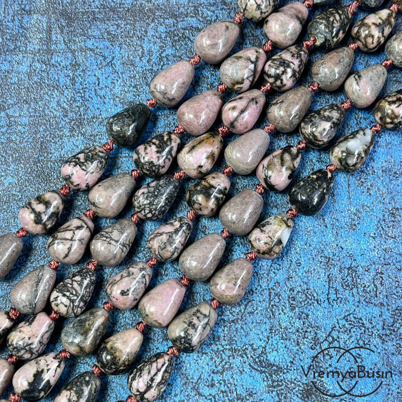 Родонит,   капля гладкая 10х14 мм (1/2 нити, ок. 14 шт.)