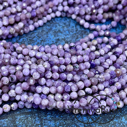 Чароит, мелкие бусины с микроогранкой, шарик 4 мм  (нить, ок. 40 см.)