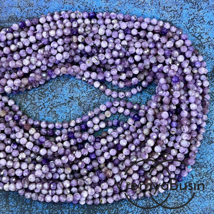 Чароит, мелкие бусины с микроогранкой, шарик 4 мм  (нить, ок. 40 см.)