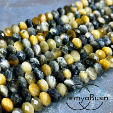 Тигровый глаз натур., тонир. цв. , рондель граненый 6х8 мм (1/2 нити, ок. 35 шт.)