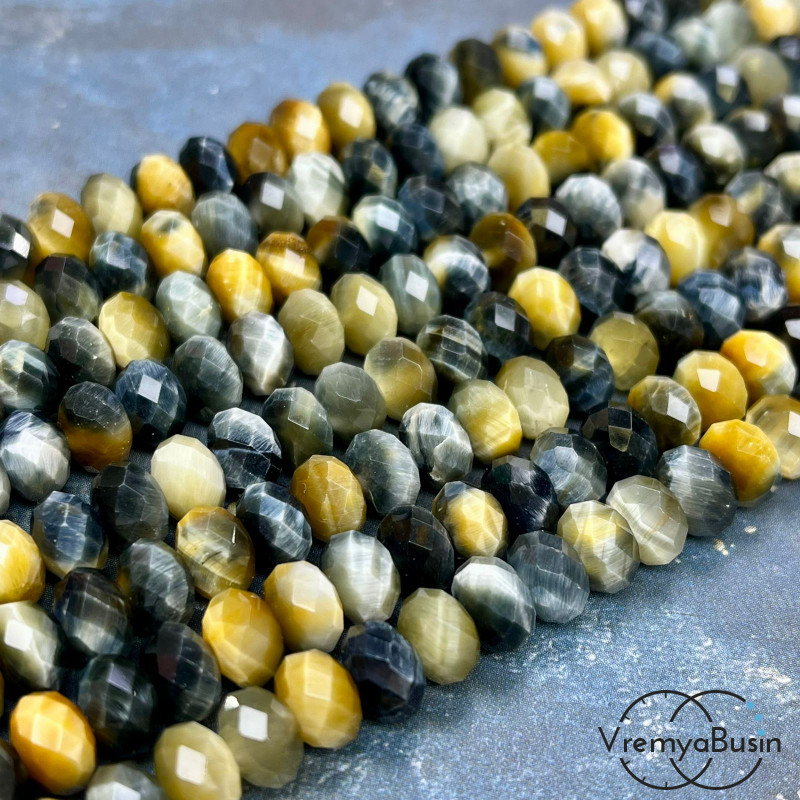 Тигровый глаз натур., тонир. цв. , рондель граненый 6х8 мм (1/2 нити, ок. 35 шт.)