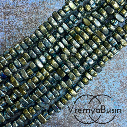 Гематит, галтовка  ок. 8х4 мм, цв. зеленый  (нить, ок. 125 шт.)