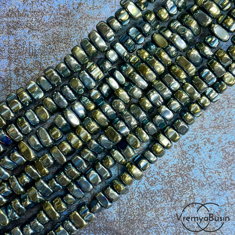 Гематит, галтовка  ок. 8х4 мм, цв. зеленый  (нить, ок. 125 шт.)