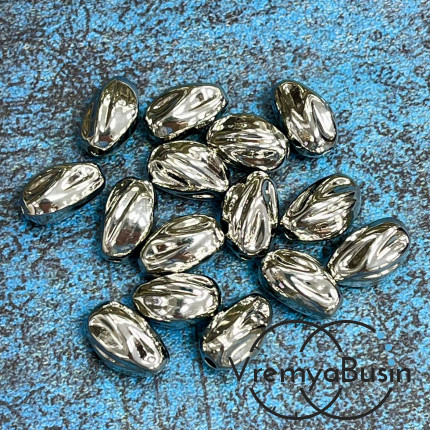 Бусина облегченная из латуни с родиевым покрытием, 13х8 мм (1 шт.)