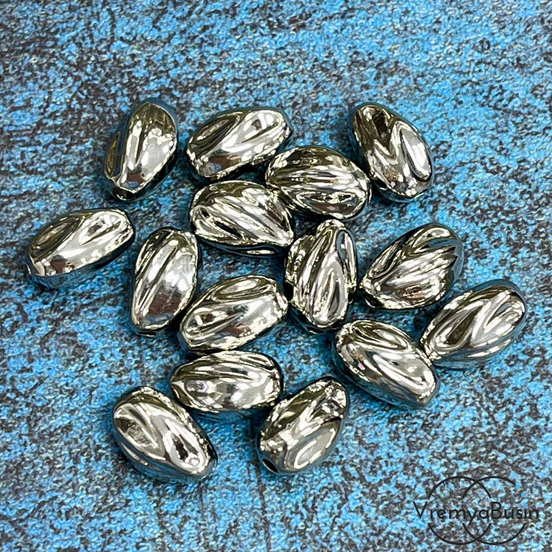 Бусина облегченная из латуни с родиевым покрытием, 13х8 мм (1 шт.)