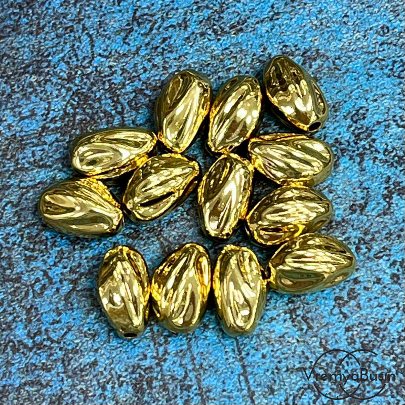 Бусина облегченная из латуни с позолотой, 13х8 мм   (1 шт.)