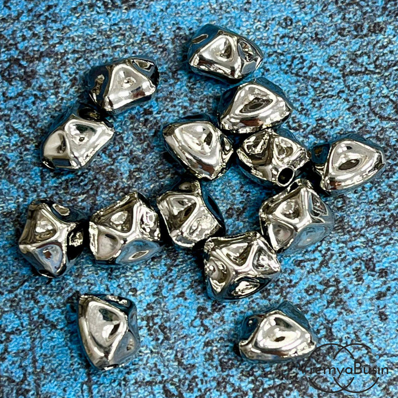 Бусина облегченная из латуни с родиевым покрытием, 10х8 мм  (1 шт.)