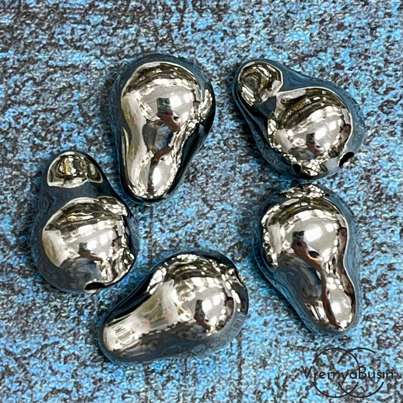 Бусина облегченная из латуни с родиевым покрытием, 13х20 мм  (1 шт.)