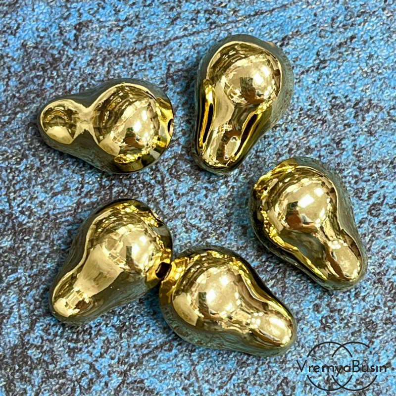 Бусина облегченная из латуни с позолотой, 13х20 мм  (1 шт.)