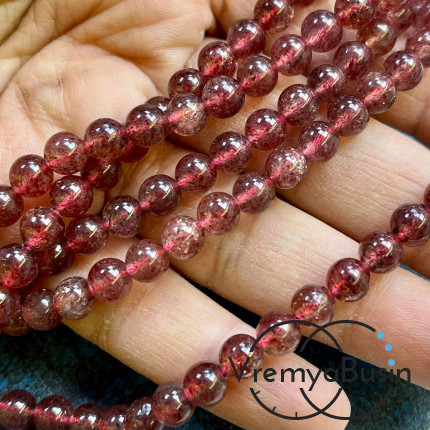 Кварц клубничный, шарик гладкий 6 мм (1/2 нити, ок. 32 шт.)