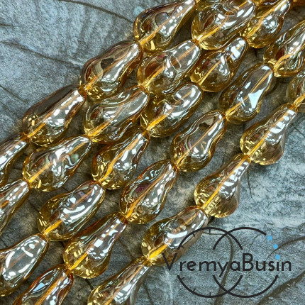 Бусины из гладкого стекла «Барочный жемчуг», 13х22 мм  (1/2 нити, ок. 10 шт.)