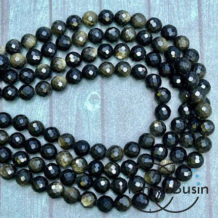 Обсидиан золотой, шарик граненый 8 мм (1/2 нити, ок. 24 шт.)