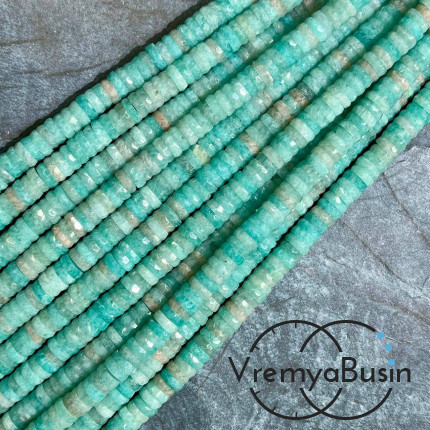 Амазонит, бусины чипсы граненые круглые, ок. 6х2 мм (1/2 нити, ок. 80 шт.) 