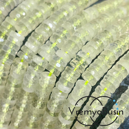 Лимонный кварц, бусины чипсы граненые круглые, ок. 6х2 мм (1/2 нити, ок. 80 шт.) 