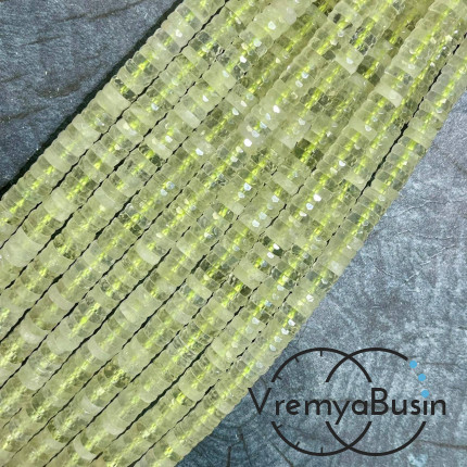 Лимонный кварц, бусины чипсы граненые круглые, ок. 6х2 мм (1/2 нити, ок. 80 шт.) 