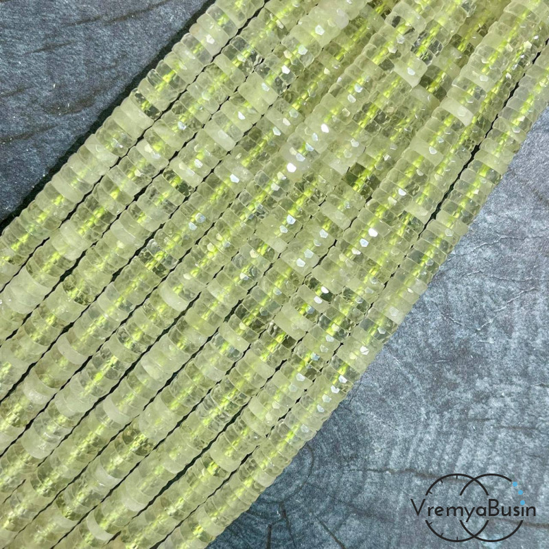 Лимонный кварц, бусины чипсы граненые круглые, ок. 6х2 мм (1/2 нити, ок. 80 шт.) 