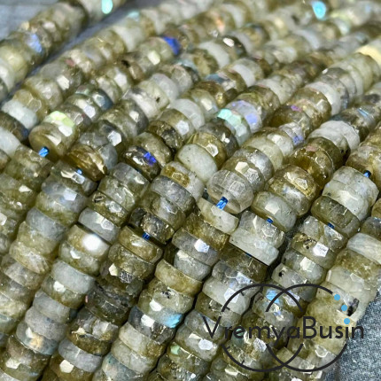 Лабрадор, бусины чипсы граненые круглые, ок. 6х2 мм (1/2 нити, ок. 80 шт.) 