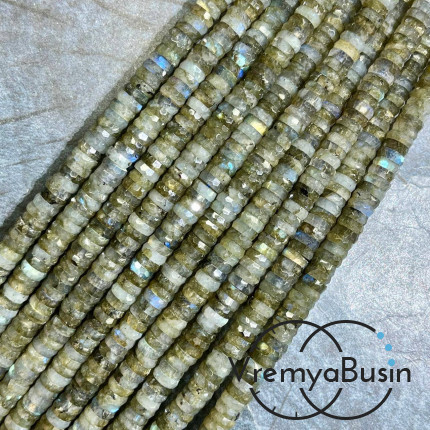 Лабрадор, бусины чипсы граненые круглые, ок. 6х2 мм (1/2 нити, ок. 80 шт.) 