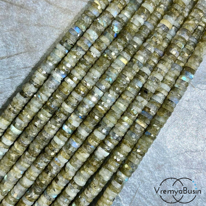 Лабрадор, бусины чипсы граненые круглые, ок. 6х2 мм (1/2 нити, ок. 80 шт.) Лабрадор, бусины чипсы граненые круглые, ок. 6х2 мм (1/2 нити, ок. 80 шт.)