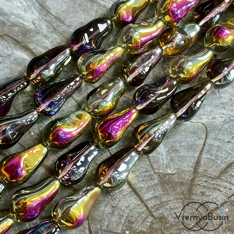 Бусины из гладкого стекла «Барочный жемчуг», 13х22 мм  (1/2 нити, ок. 10 шт.)