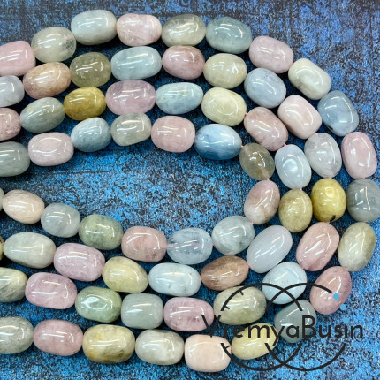 Берилл, галтовка овальная ок. 10х14 мм  (нить, ок. 28 шт.)