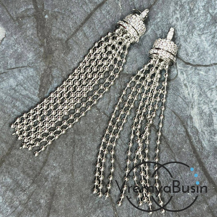 Подвеска с цепочками, 70х10 мм, латунь с родиевым покрытием и фианитами (1 шт.)