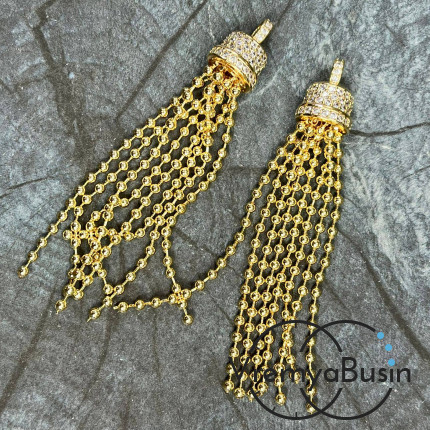 Подвеска с цепочками, 70х10 мм, латунь с позолотой и фианитами (1 шт.)