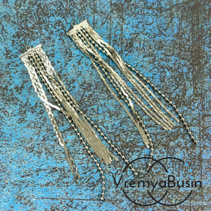 Подвеска с цепочками, 70х10 мм, латунь с родиевым покрытием и фианитами (1 шт.)