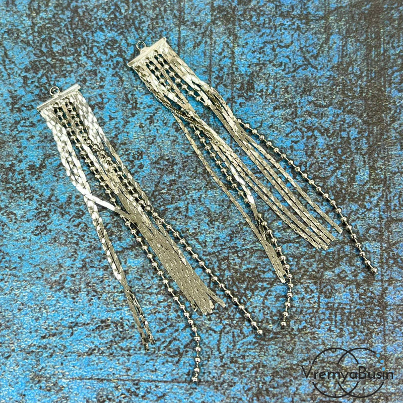 Подвеска с цепочками, 70х10 мм, латунь с родиевым покрытием и фианитами (1 шт.)