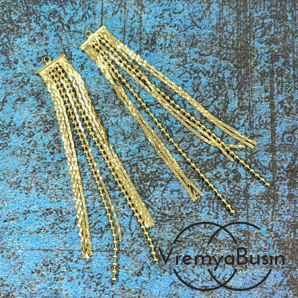 Подвеска с цепочками, 70х10 мм, латунь с позолотой и фианитами (1 шт.)