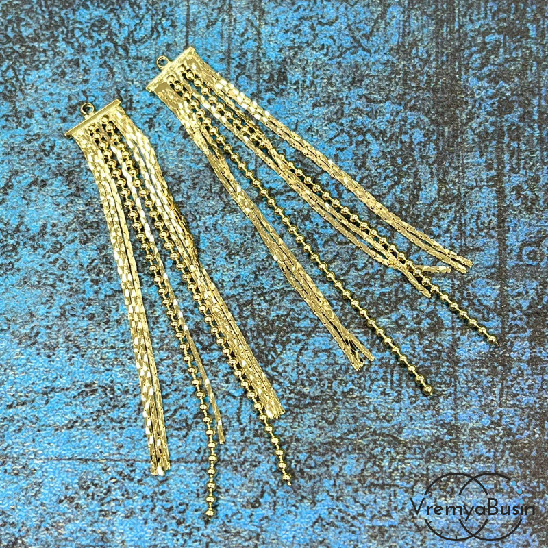 Подвеска с цепочками, 70х10 мм, латунь с позолотой и фианитами (1 шт.)