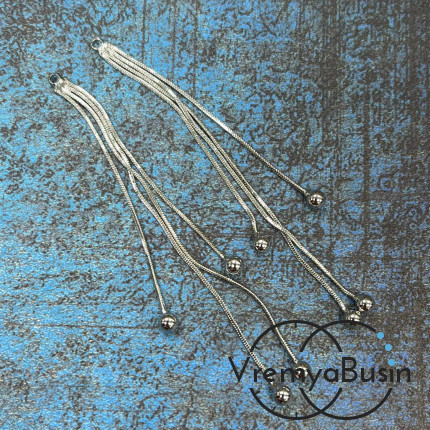 Подвеска с цепочками, 80х5 мм, латунь с родиевым покрытием и фианитами (1 шт.)