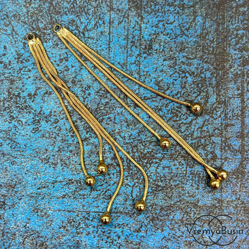 Подвеска с цепочками, 80х5 мм, латунь с позолотой и фианитами (1 шт.)