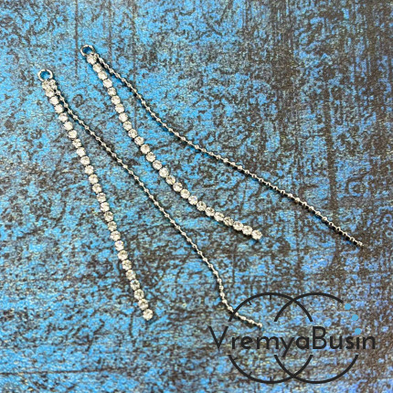 Подвеска с цепочками, 70х4 мм, латунь с родиевым покрытием и фианитами (1 шт.)