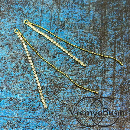 Подвеска с цепочками, 70х4 мм, латунь с позолотой и фианитами (1 шт.)