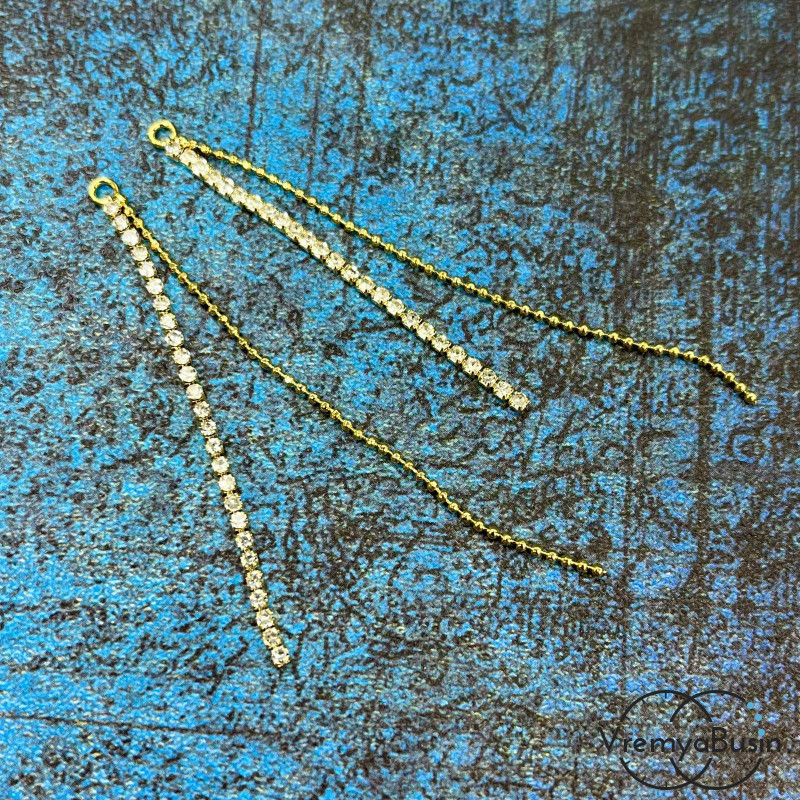 Подвеска с цепочками, 70х4 мм, латунь с позолотой и фианитами (1 шт.)