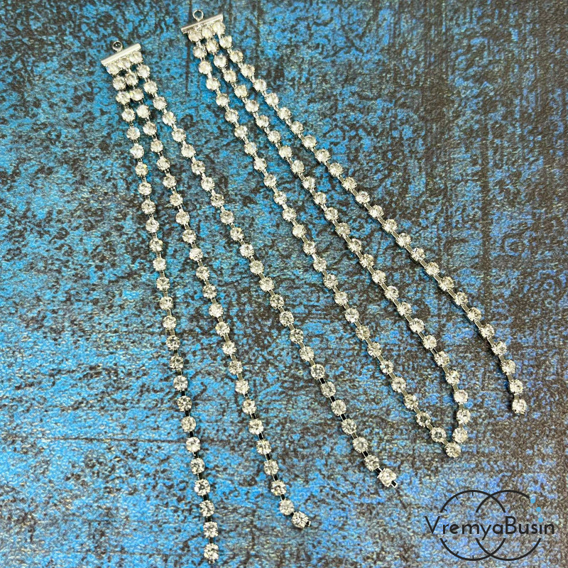 Подвеска с цепочками, 85х8 мм, латунь с родиевым покрытием и фианитами (1 шт.)