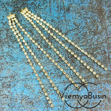 Подвеска с цепочками, 85х8 мм, латунь с позолотой и фианитами (1 шт.)