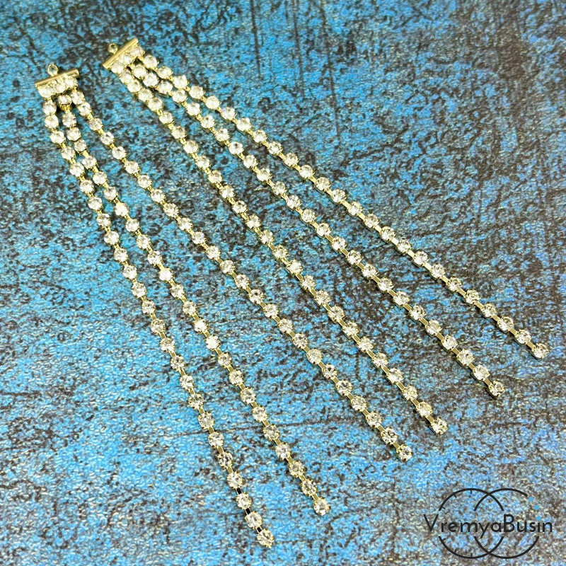 Подвеска с цепочками, 85х8 мм, латунь с позолотой и фианитами (1 шт.)