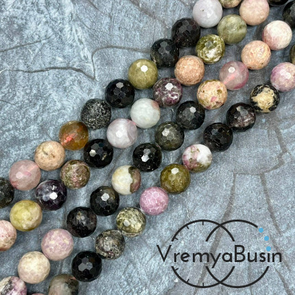 Турмалин, шарик граненый 10 мм (1/2 нити, 19 шт.)