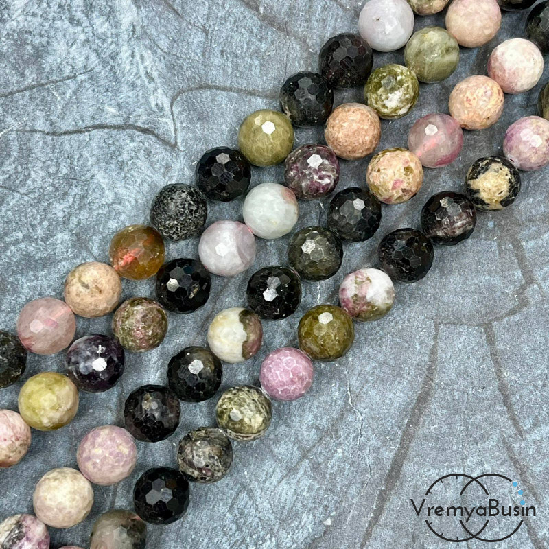 Турмалин, шарик граненый 10 мм (1/2 нити, 19 шт.)