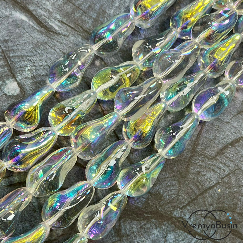 Бусины из гладкого стекла «Барочный жемчуг», 13х22 мм  (1/2 нити, ок. 10 шт.)