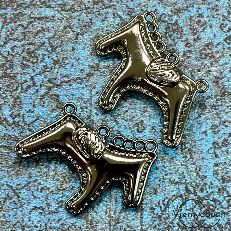 Подвеска "Лошадь", 27х24 мм, из латуни с черным родиевым покрытием (1 шт.)