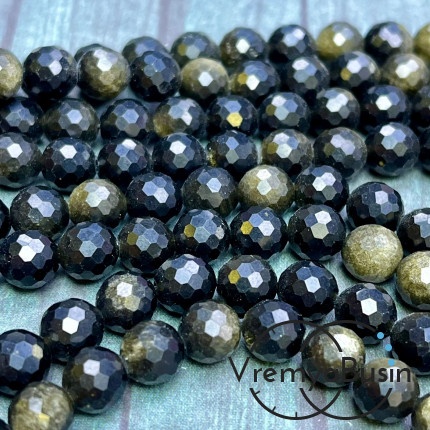 Обсидиан золотой, шарик граненый 8 мм (1/2 нити, ок. 24 шт.)