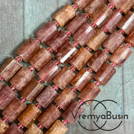 Клубничный кварц. Гранёный цилиндр 10х15 мм (1/2 нити, ок. 11 шт.)